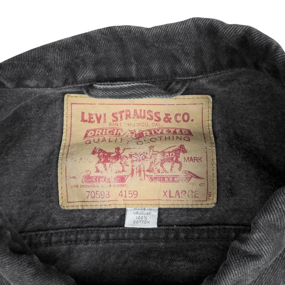 Vtg Levi's 70598 Trucker Jacket Men's XL Black Denim 90s Faded Wash‎